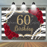 Lofaris Red Rose Dark Gery Glitter Happy 60Th Birthday Backdrop
