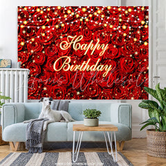 Lofaris Red Rose Flashing Light Happy Birthday Backdrop