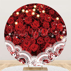 Lofaris Red Rose Glitter Light Happy Birthday Circle Backdrop