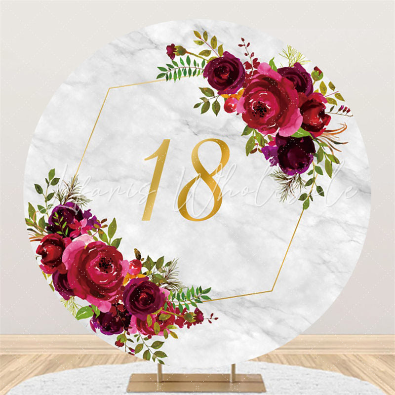 Lofaris Red Rose Marble Gold 18Th Birthday Circle Backdrop