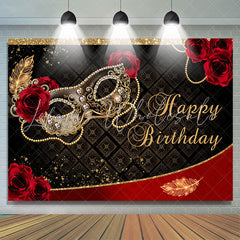 Lofaris Red Rose Masquerade Mask Happy Birthday Backdrop