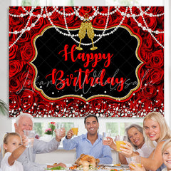 Lofaris Red Rose Pearl Champagne Birthday Backdrop for Woman