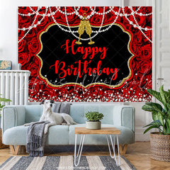 Lofaris Red Rose Pearl Champagne Birthday Backdrop for Woman