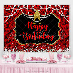 Lofaris Red Rose Pearl Champagne Birthday Backdrop for Woman