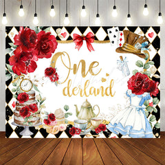 Lofaris Red Rose Rhombic Plaid Teatime 1st Birthday Backdrop