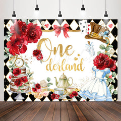 Lofaris Red Rose Rhombic Plaid Teatime 1st Birthday Backdrop