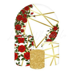 Red Roses Themed Round Backdrop and Cylinder Kit for Weddings