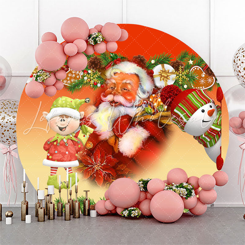 Lofaris Red Santa Claus Snowman Round Christmas Backdrop