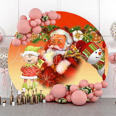Lofaris Red Santa Claus Snowman Round Christmas Backdrop