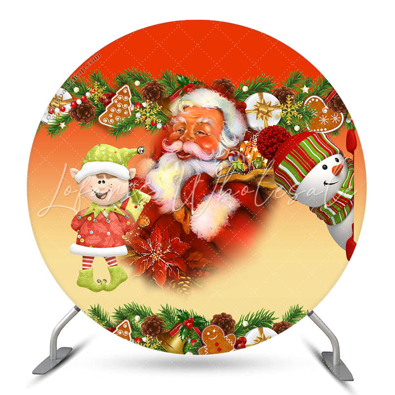 Lofaris Red Santa Claus Snowman Round Christmas Backdrop