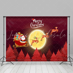 Lofaris Red Santa Moon Elks Sleigh Trees Christmas Backdrop