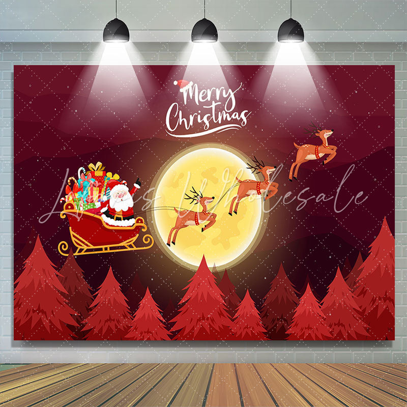 Lofaris Red Santa Moon Elks Sleigh Trees Christmas Backdrop