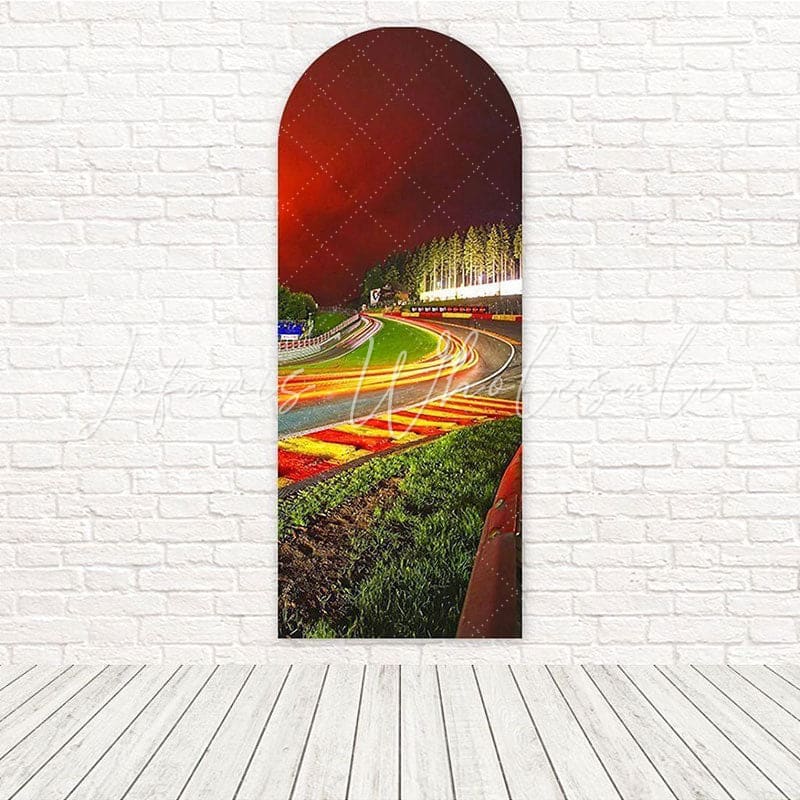 Red Sky Track Racing Arch Backdrop For Speed-Themed Parties