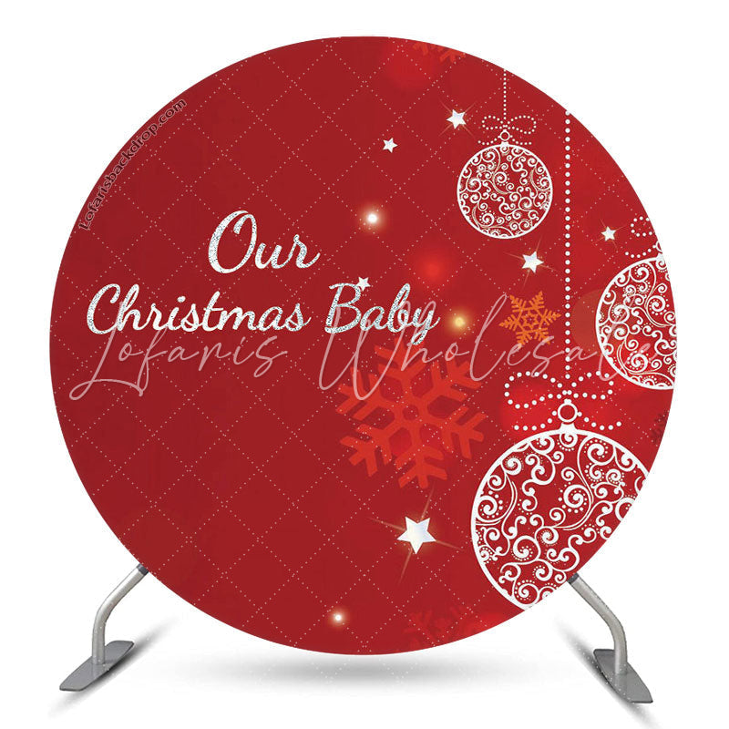 Lofaris Red Snow Christmas Ball Round Baby Shower Backdrop