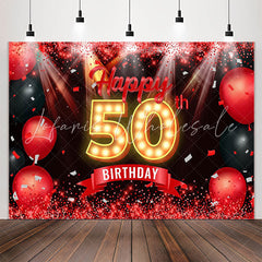 Lofaris Red Sparkling Balloon Black 50th Birthday Backdrop