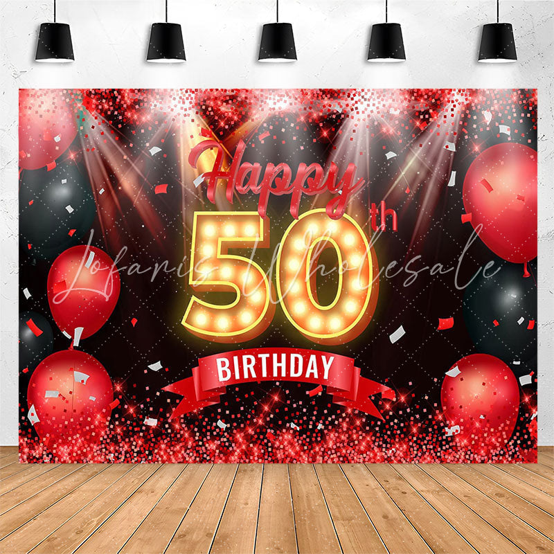 Lofaris Red Sparkling Balloon Black 50th Birthday Backdrop