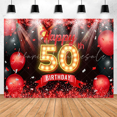 Lofaris Red Sparkling Balloon Black 50th Birthday Backdrop