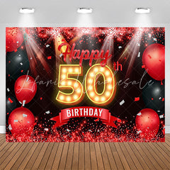 Lofaris Red Sparkling Balloon Black 50th Birthday Backdrop
