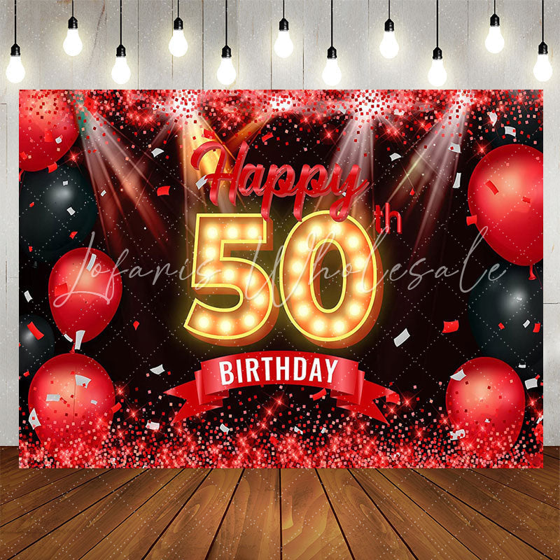 Lofaris Red Sparkling Balloon Black 50th Birthday Backdrop