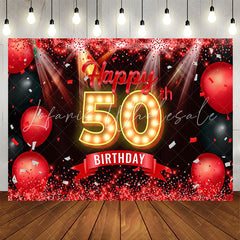 Lofaris Red Sparkling Balloon Black 50th Birthday Backdrop
