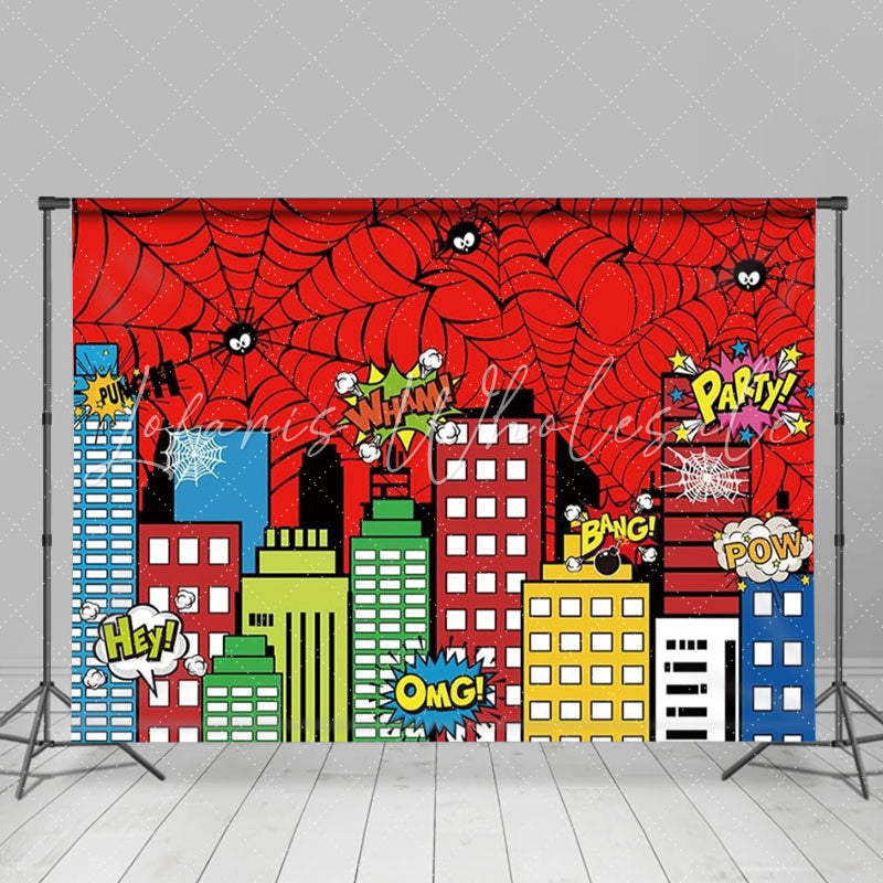 Red Spider Web Super City Backdrop Party Decorations