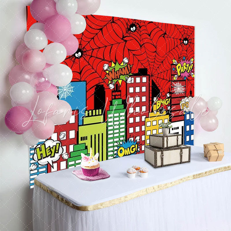 Red Spider Web Super City Backdrop Party Decorations