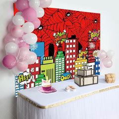 Red Spider Web Super City Backdrop Party Decorations