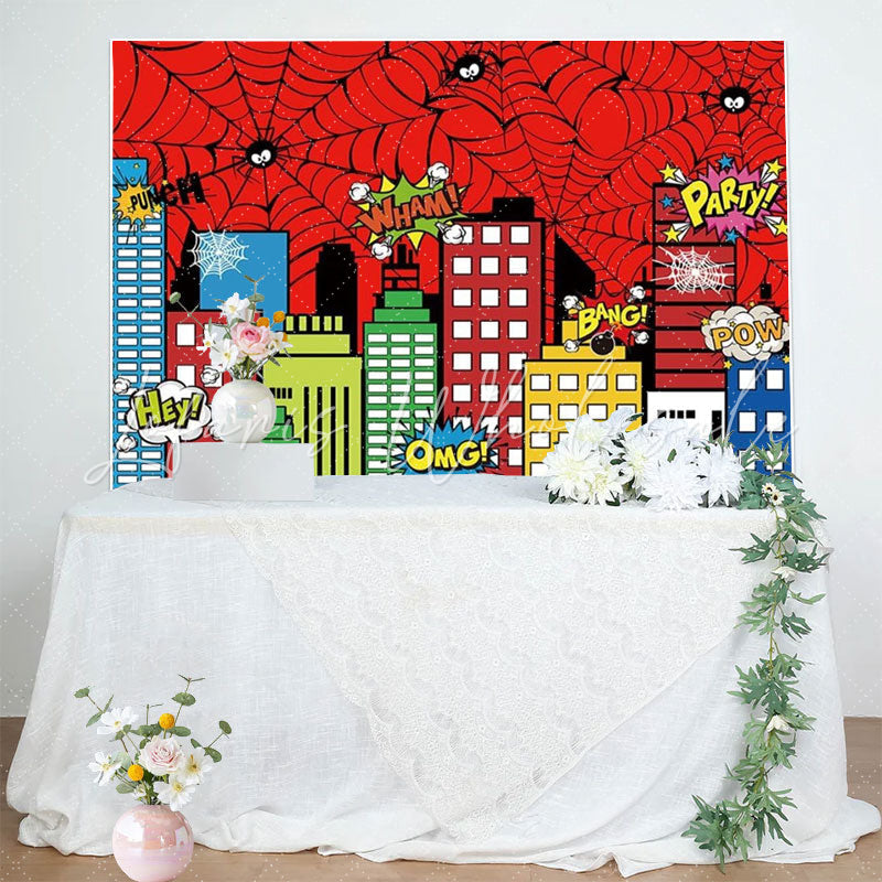 Red Spider Web Super City Backdrop Party Decorations