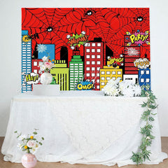 Red Spider Web Super City Backdrop Party Decorations
