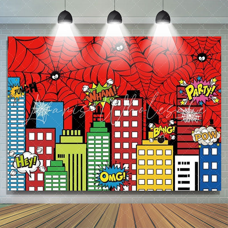 Red Spider Web Super City Backdrop Party Decorations