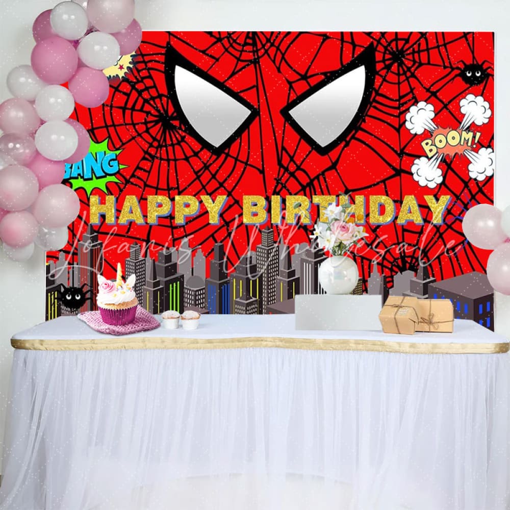 Red Spider Web Super Heros City Backdrop Party Decoration Backdrop