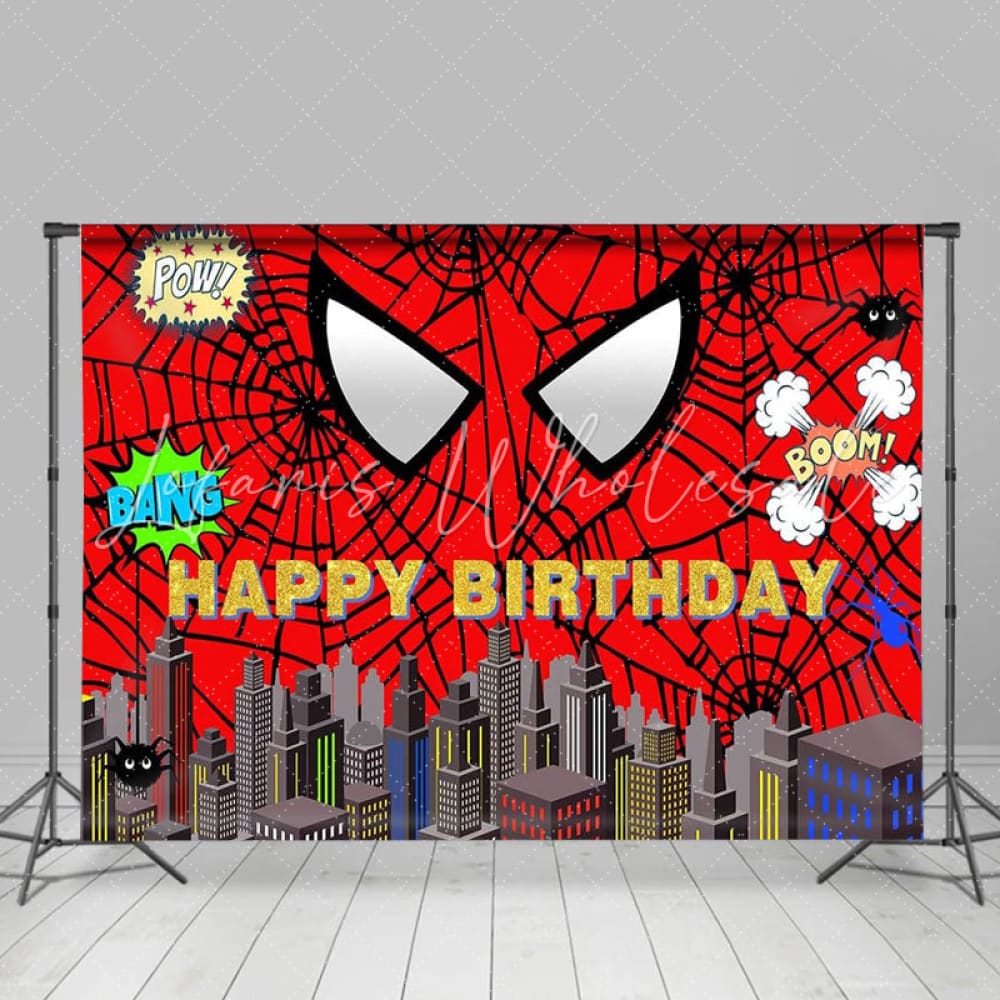 Red Spider Web Super Heros City Backdrop Party Decoration Backdrop