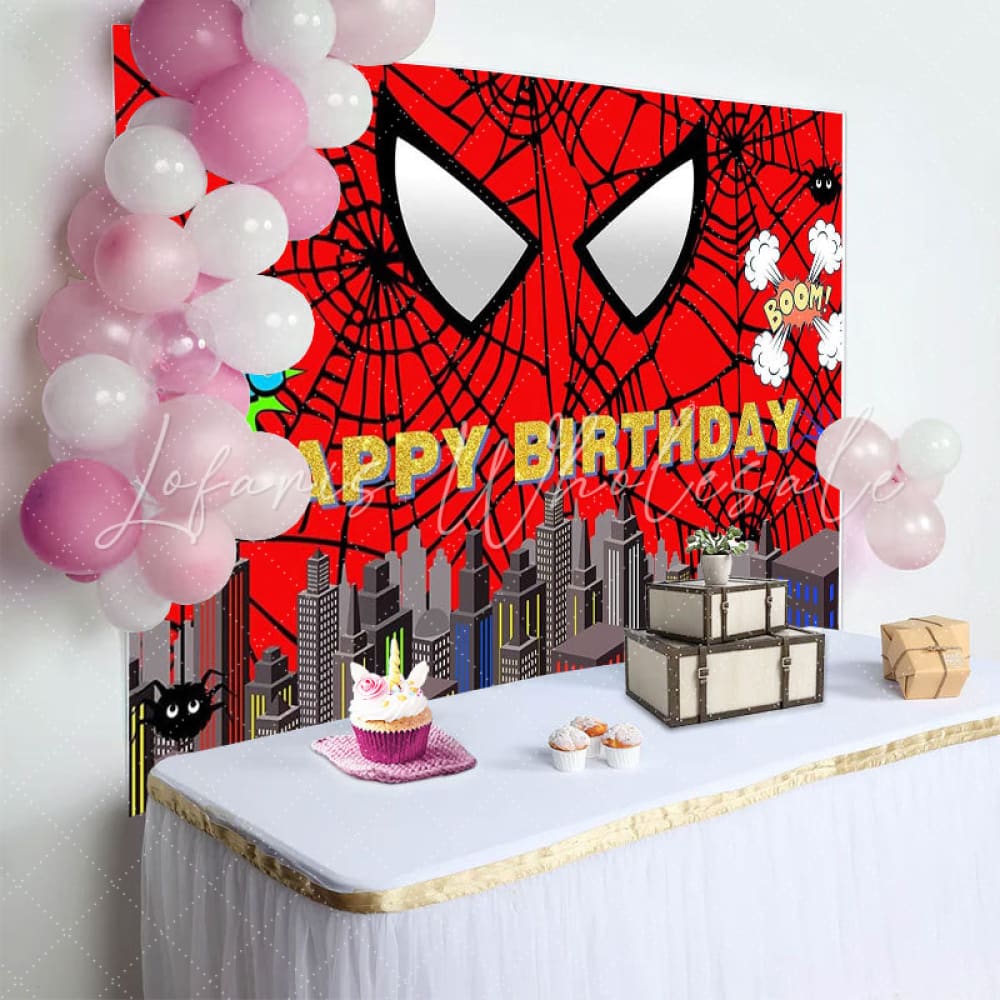 Red Spider Web Super Heros City Backdrop Party Decoration Backdrop