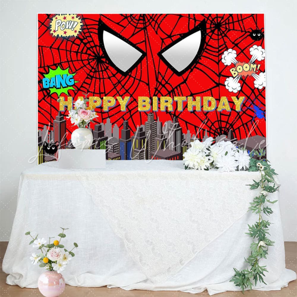 Red Spider Web Super Heros City Backdrop Party Decoration Backdrop