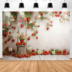 Lofaris Red Strawberries Plants White Wall Birthday Backdrop