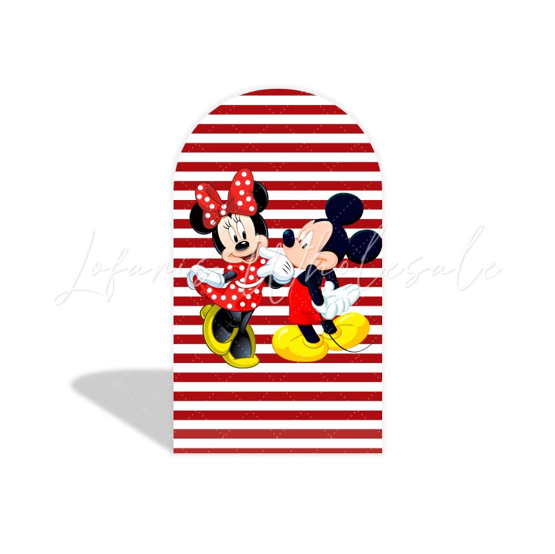 Red stripes mickey and minnie arch Birthday Party Arch Backdrop Wall Cloth Cover