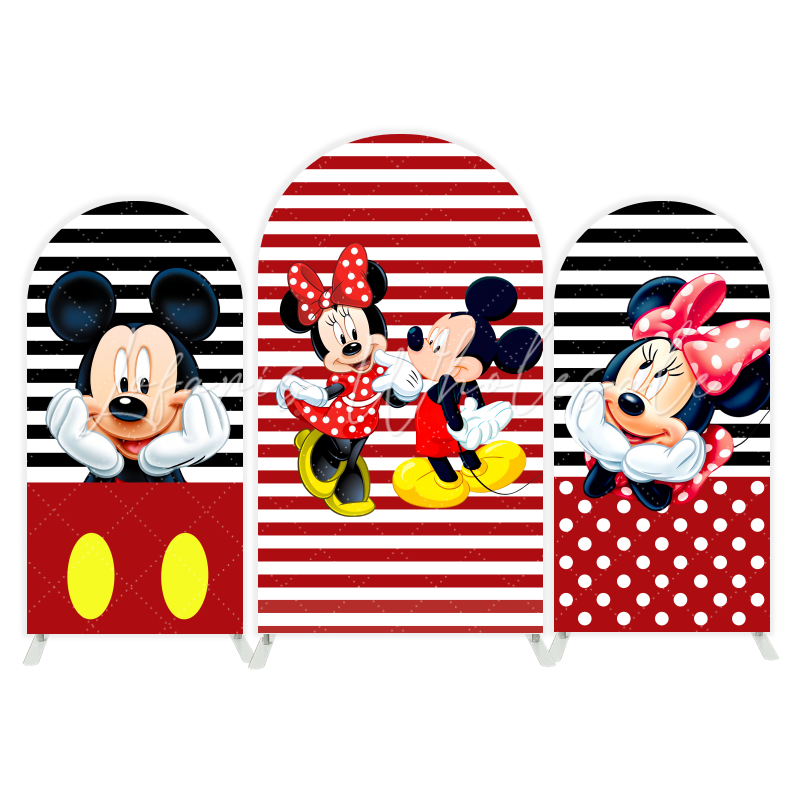 Red stripes mickey and minnie arch Birthday Party Arch Backdrop Wall Cloth Cover