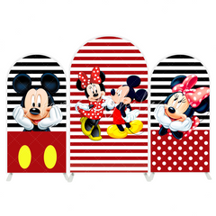 Red stripes mickey and minnie arch Birthday Party Arch Backdrop Wall Cloth Cover