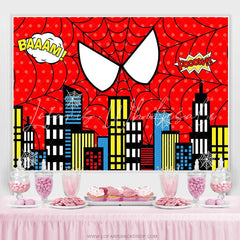 Lofaris Red Super Hero Cityscape Birthday Photo Booth Backdrop For Boys
