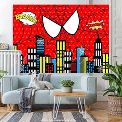 Lofaris Red Super Hero Cityscape Birthday Photo Booth Backdrop For Boys