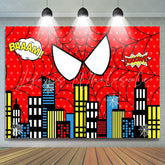 Lofaris Red Super Hero Cityscape Birthday Photo Booth Backdrop For Boys