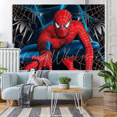 Lofaris Red Super Man City Spider Happy Kids Birthday Backdrop