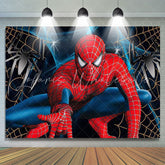 Lofaris Red Super Man City Spider Happy Kids Birthday Backdrop
