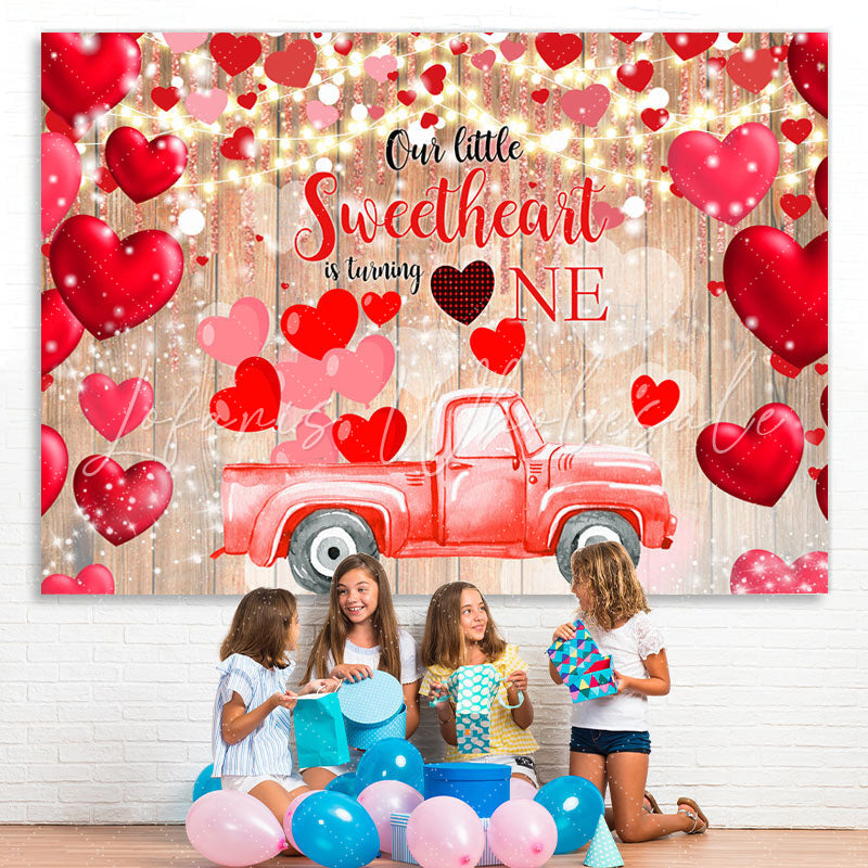 Lofaris Red Sweetheait And Car 1st Happy Birthday Backdrop