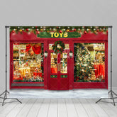 Lofaris Red Toy Store With Christmas Wreath Holiday Backdrop