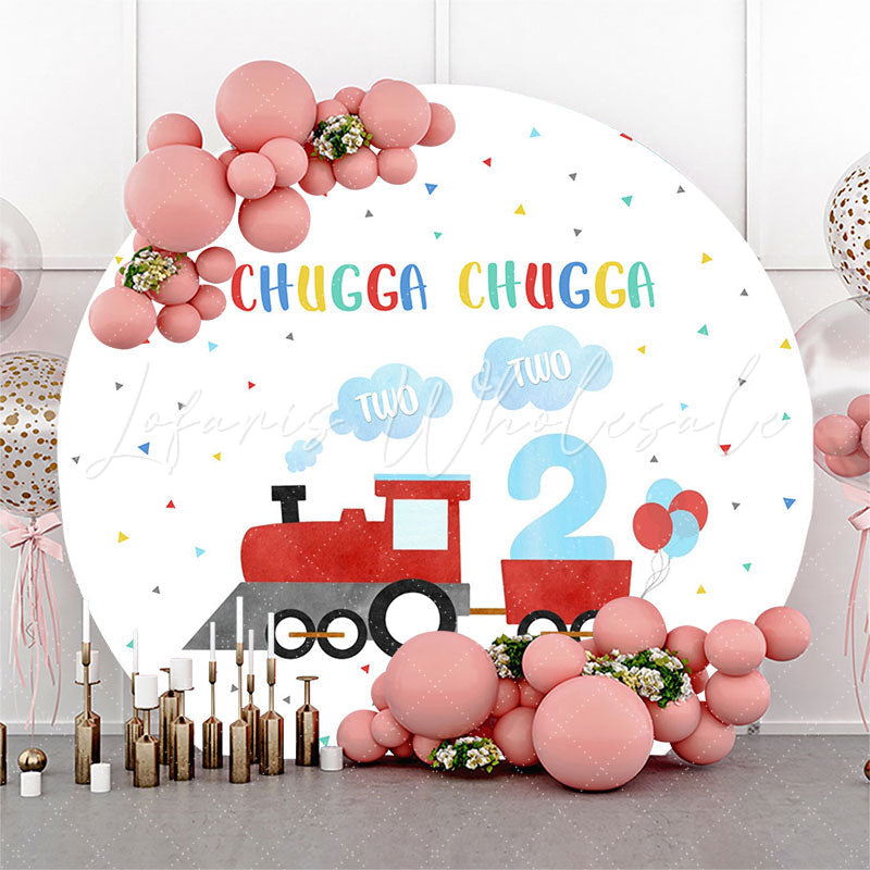 Lofaris Red Train Balloon Chugga Two Round Birthday Backdrop