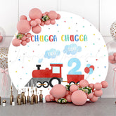 Lofaris Red Train Balloon Chugga Two Round Birthday Backdrop