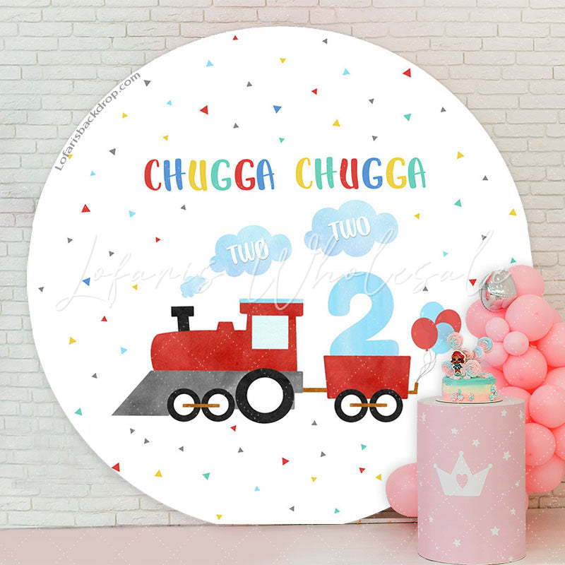 Lofaris Red Train Balloon Chugga Two Round Birthday Backdrop