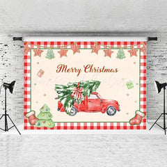Lofaris Red Truck And Chrismas Pine Backdrop For Decoration