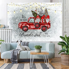 Lofaris Red Truck and Three Dwarfs Snow Christmas Backdrop